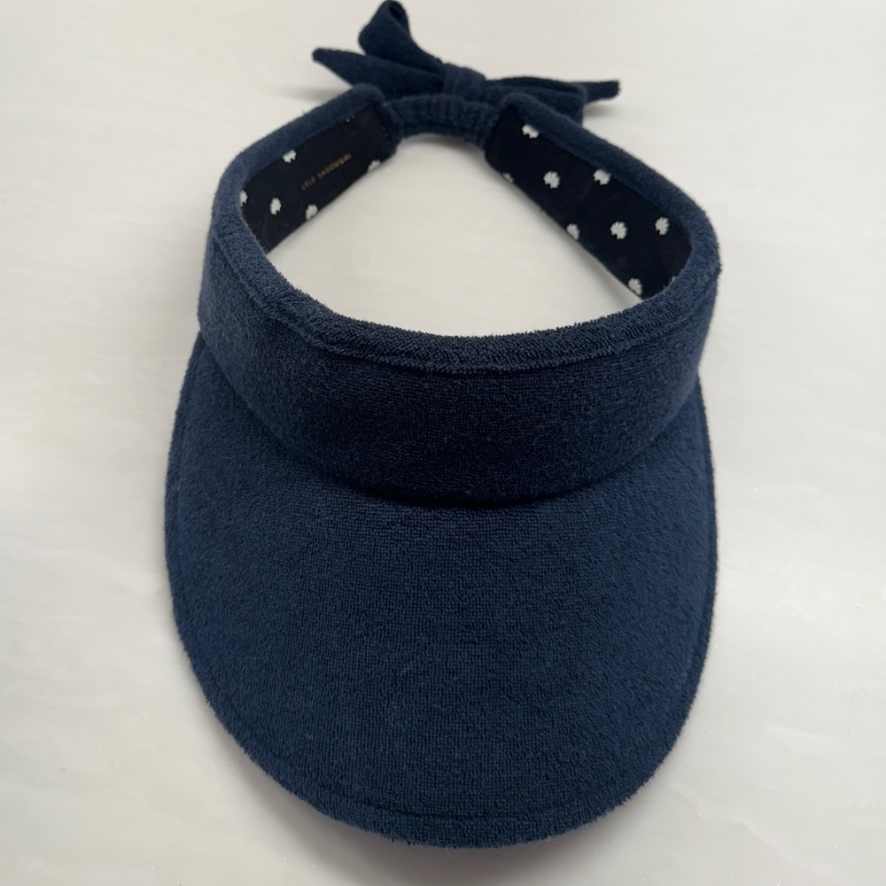 Lele Sadoughi Navy Blue Terry Cloth Sun Visor Hat with Bow